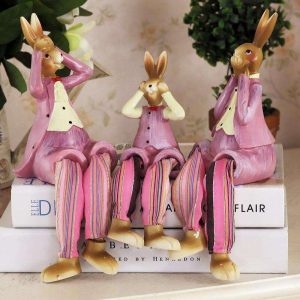 statue grand lapin assis rose